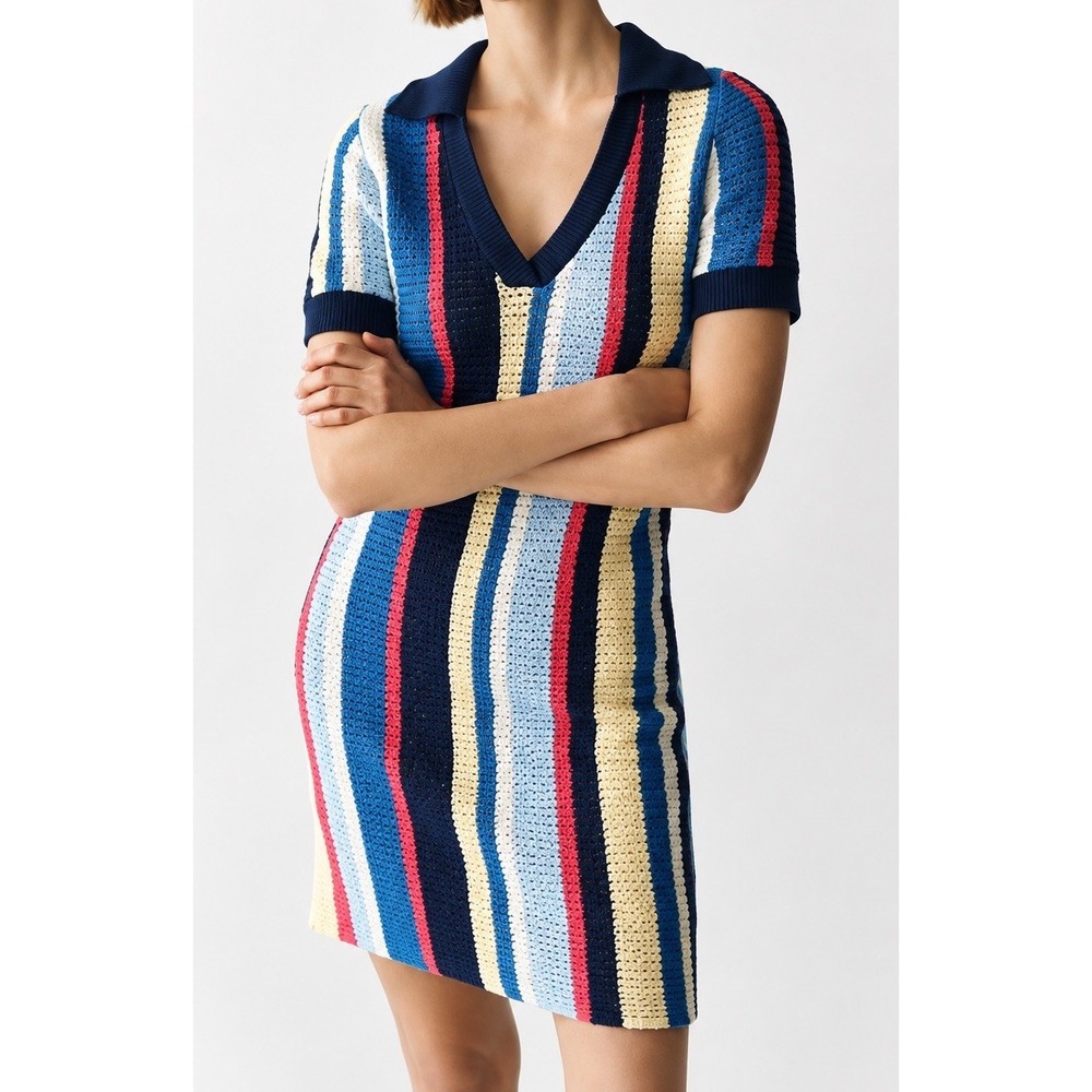 Maeve Anthropologie Collared Knit Mini Dress M Multicolor Stripe